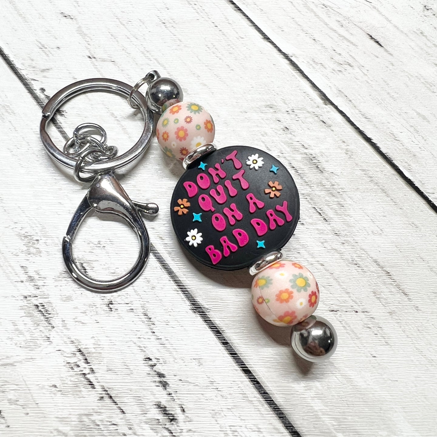 Don't Quit Daisies Silver Keychain Bar